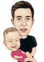 Father and Daughter Head and Shoulders Caricature from Photos in Colored Style