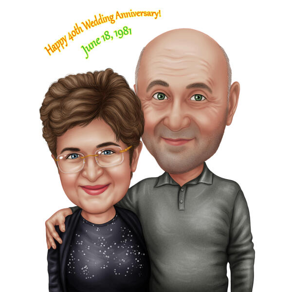 Feliz 40 aniversario de bodas - Caricatura de pareja de fotos