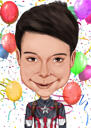Divertente caricatura di compleanno, ritratto in cartone animato da foto