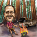 Camping tur karikatur af person i farvet stil håndtegnet fra fotos