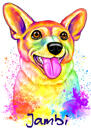 Handritad Corgi porträtt tecknad från foto i regnbågsstil med färgad bakgrund