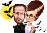 Two Persons Halloween Caricature Holding Drinks