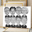 Impresión de póster de caricatura de grupo de cabeza y hombros en estilo blanco y negro