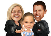 Portrait de famille de dessin animé avec animaux de compagnie