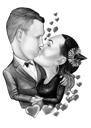 Kohandatud suudleva paari karikatuur kingitus, mis on käsitsi joonistatud fotodest