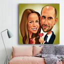 Portrait Caricature de Couple dans un Style Coloré - Cadeau Toile Fête des Pères