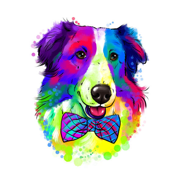Retrato de caricatura de laço de cachorro em estilo aquarela de fotos personalizadas