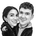 Zwart-wit cartoonportret van een stel