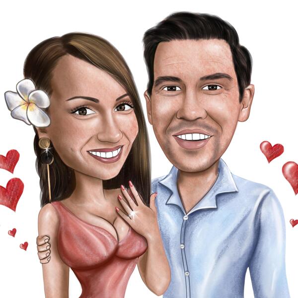 Caricature de couple de fiançailles à partir de photos pour cadeau d'anniversaire