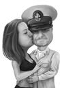 Beijo amoroso na bochecha desenho de casal em estilo preto e branco com fundo personalizado