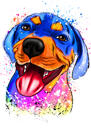 Aquarel Rottweiler-portret van foto's met gekleurde achtergrond