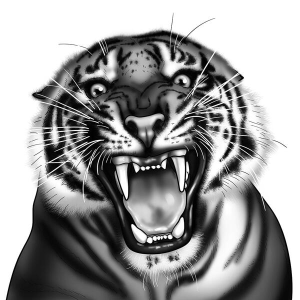 Мультяшный тигр в черно-белом стиле