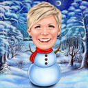 Card de caricatură de desene animate cu om de zăpadă