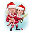 Christmas Couple Caricature with Champaigne