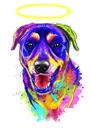Retrato conmemorativo de perro arcoíris con alas de ángel