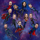 Caricature du groupe de super-héros de l'espace