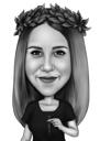 Retrato de desenho animado de mulher de cabelos lisos de fotos em estilo preto e branco