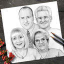 Familiegruppeportræt tegneserie digitalt håndtegnet fra fotos - Print på plakat