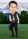 Person Caricature Gift in Color Style with Custom Background for Indiana Jones Fan