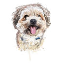 Tongue Out Dog Cartoon Portrait Desenhado à Mão em Aquarelas Naturais de Foto