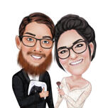 Braut und Bräutigam Hobbies Karikatur im Farbstil von Foto