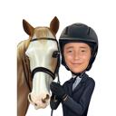 Kid with Horse in Funny Exaggerated Caricature Drawn from Photos