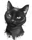Spetsiaalne kohandatud musta akvarelli kassi karikatuur kassipoegade armastajatele