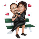 Couple on Park Bench Caricature with Nature Background