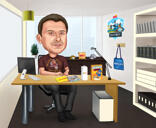 Caricatura coloreada de la persona del director ejecutivo sobre fondo personalizado
