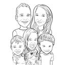 Übertriebene Familienkarikatur im Linienstil