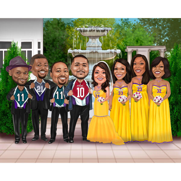 Caricatura de padrinhos e damas de honra