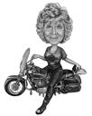Muž na motorce - ručně kreslená skica karikatura z fotografií