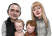 Värikäs 4 hengen perhe karikatyyri
