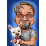 Owner with Chihuahua Caricature Drawing with One Colored Background