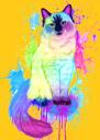 Akvarel kočka dívka kreslený portrét z fotografie v celotělovém typu s barevným pozadím