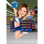 Baseball Cheerleader karikatyr i färgad stil med anpassad bakgrund