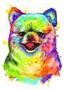 Pomeranian Dog Portrait Cartoon in Watercolor Style