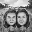 Zwei-Personen-Monochrom-Stil-Karikatur mit benutzerdefiniertem Hintergrund aus Fotos