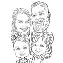 Übertriebene Familienkarikatur im Linienstil