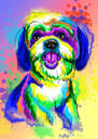 Акварельный карикатурный портрет собаки с фотографии на нейтральном цветном фоне