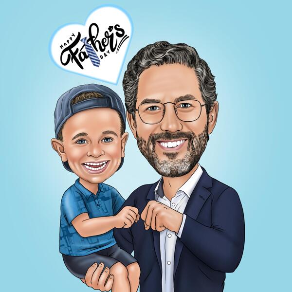 Father with Kid Caricature for Father's Day Gift