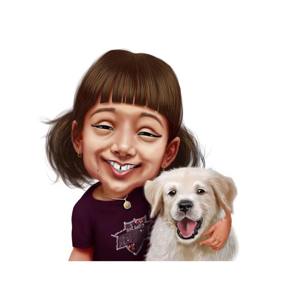 Caricature of a Child Holding Puppy