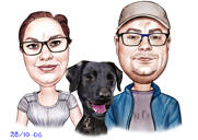 Couple with Labrador Cartoon Drawing