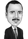 Insurance Actuary Caricature in Black and White Style Hand Drawn from Photo