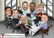 Caricatura del gruppo aziendale alla riunione