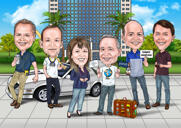 Gruppo di lavoro casual divertente cartone animato da foto con sfondo personalizzato