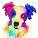 Border Collie Cartoon Portrait from Photo in Delicate Pastel Watercolor Style