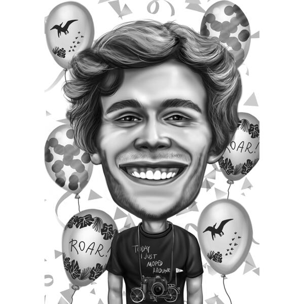 Funny Exaggerated 18th Years Anniversary Caricature Gift in Black and White Style from Photos