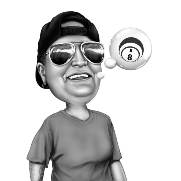 Custom Bingo Player Cartoon Drawing in Black and White Style from Photos