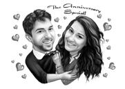 2 Years Anniversary - Couple Caricature Drawing in Black and White Digital Style from Photos
